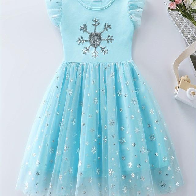 TEMU Lente en Zomer Nieuwe Meisjes Mouwloze Mesh Sneeuwvlok Geborduurde Verjaardagsfeest Modieuze Prinsessenjurk SH1711