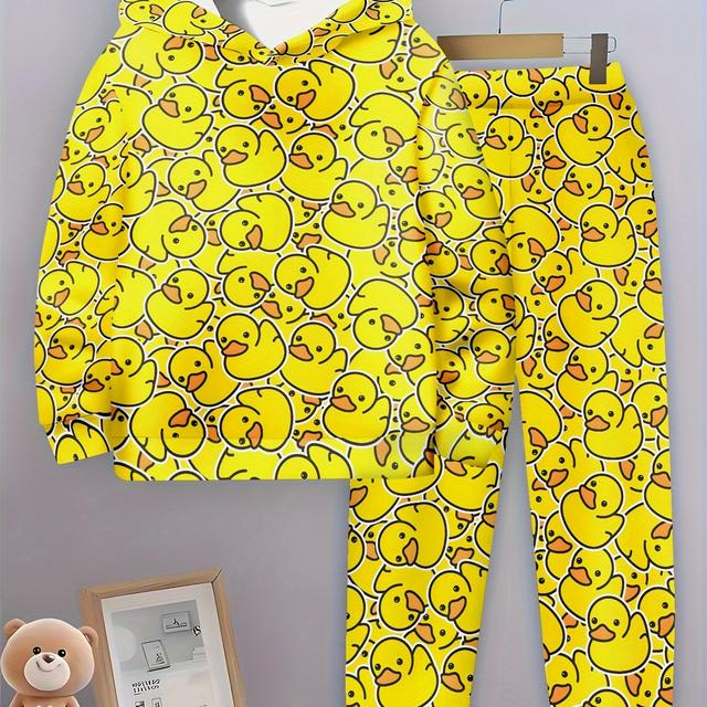 TEMU Jungen Spielzeug 3D Hühnerdruck Hoodie & Jogger Set - Lässiges Polyester-Outfit, Maschinenwaschbar, Perfekt für Frühling/Herbst, Jogginganzüge, Perfekt für Draußen