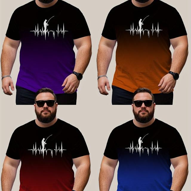 TEMU 4pcs Gradient Letter Round Neck Short Sleeve 3d Sports T-shirt - Casual Summer Wear, Essential For Daily Use And Vacation, Made From Comfortable Fabric With A Loose Fit, Plus Size