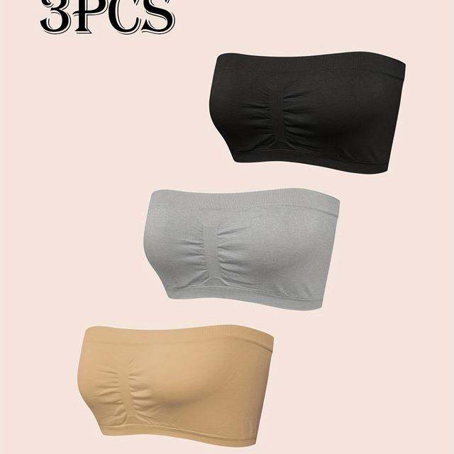 TEMU 3pcs Strapless Anti-slip Bralettes, Wireless, High Support, No Padding, Solid Color, Comfortable And Invisible, For Small Bust,