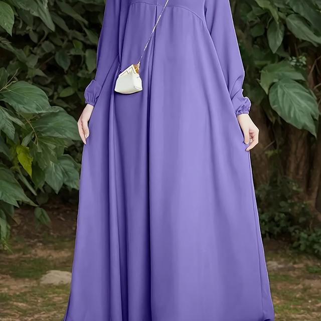 TEMU Solid Color Simple Dress, Elegant Long Sleeve Dress For Spring And Autumn, Womens Clothing