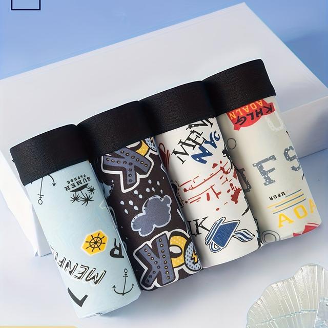 TEMU 4pcs Set Of Men's Underwear, Men's Boxer Briefs, Printed Youth Boxer Briefs