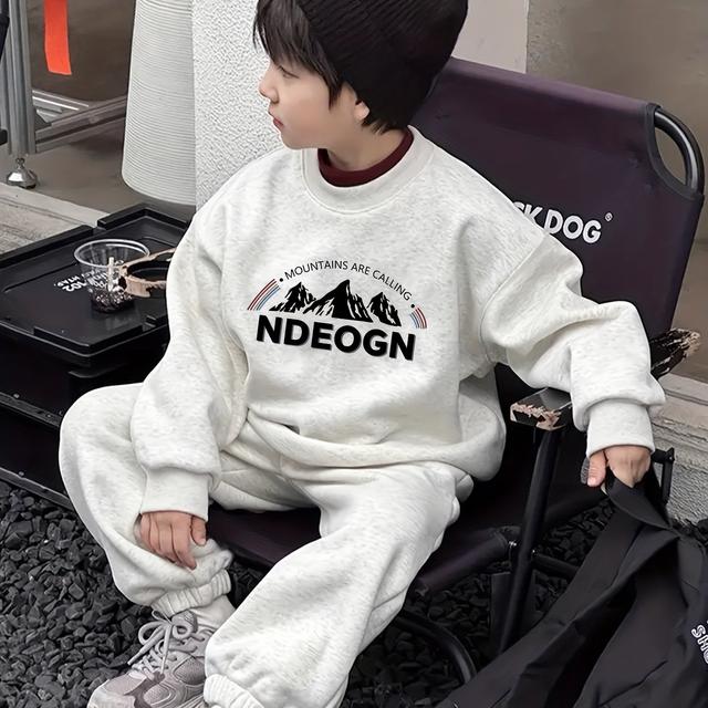 TEMU 화이트 그레이 2025 신상 남아용 스웨트셔츠, 멋진 티셔츠, 긴팔 크루넥 키즈 상의