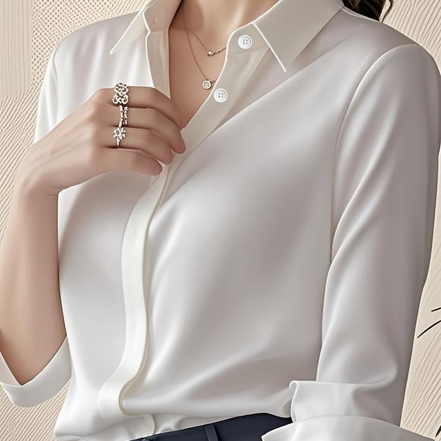 TEMU Autumn Women' Shirt Long Sleeve Cardigan One-piece Casual Blouse Spring Autumn Workwear Fashion Elegant Top