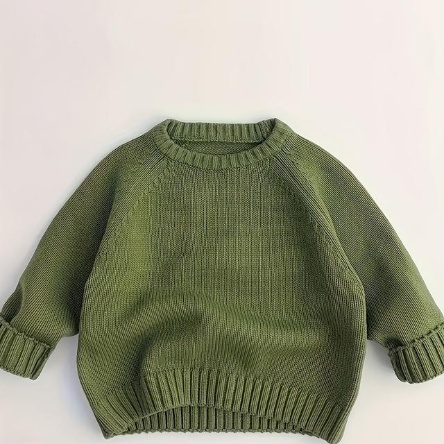 TEMU Girls' Knitted Sweater Pullover, Solid Color Versatile And Cute Warm Base Layer