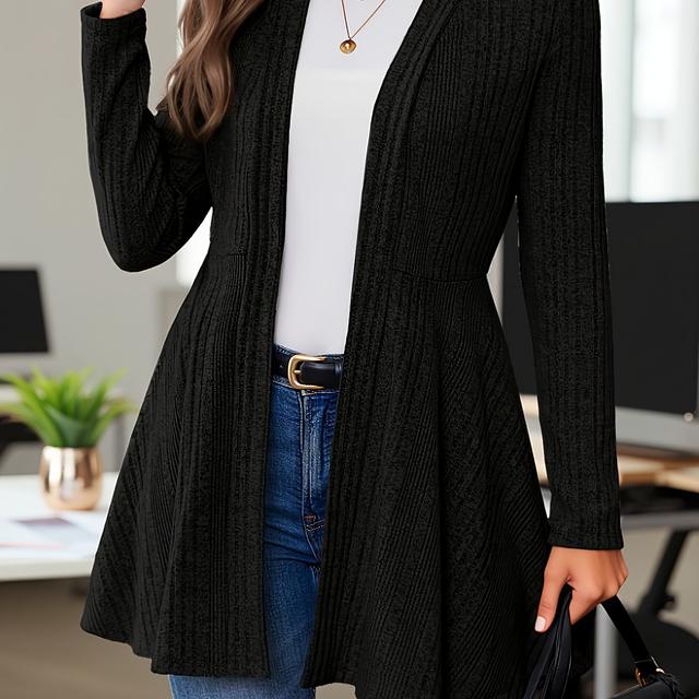 TEMU Women's Casual Ribbed Striped Fabric Solid Color Long Sleeve Flared Coat Ladies Long Blouse