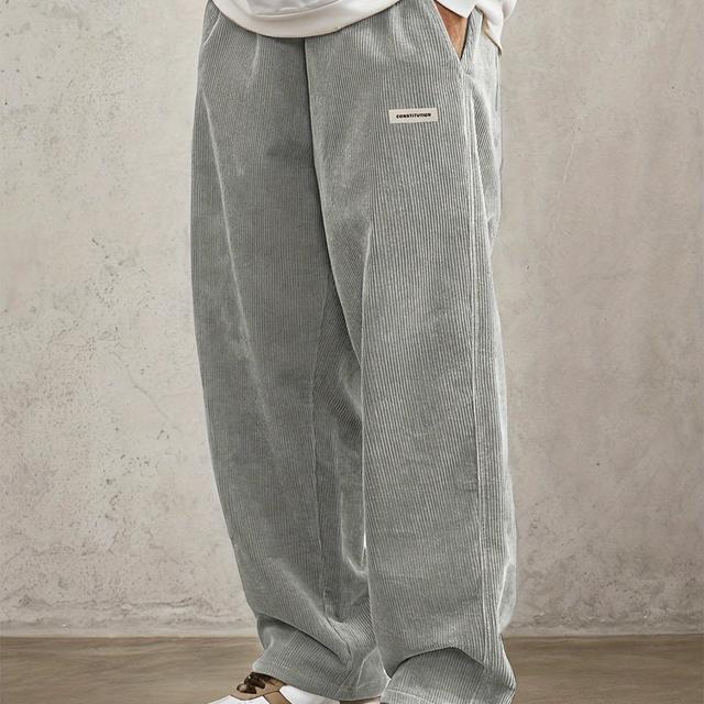 TEMU Men's Vintage-inspired Loose Corduroy Casual Pants With Slant Pockets - Breathable, Straight-leg Drawstring Joggers For Urban & Outdoor Activities