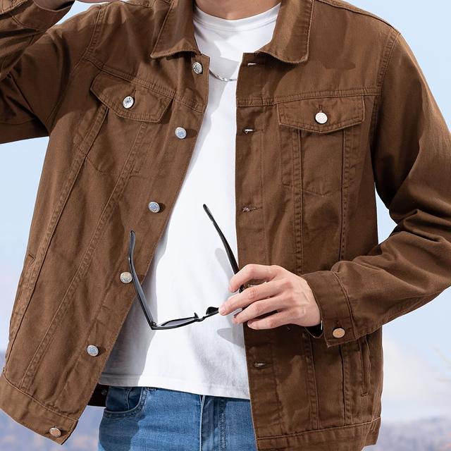 TEMU Chaqueta de Denim para Hombres y Adolescentes, Larga con Cuello Giratorio Casual de para y Otoño