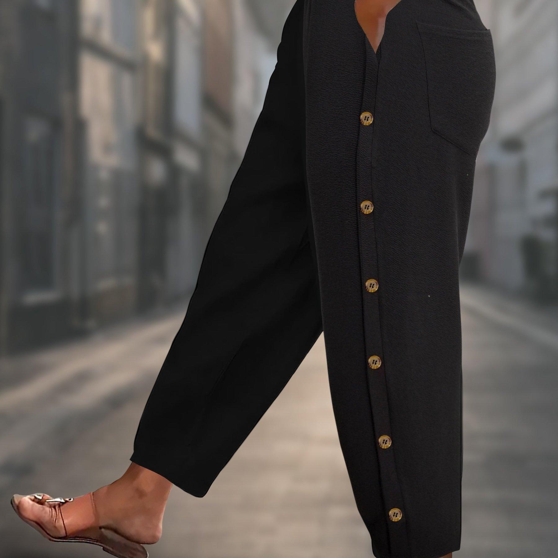 TEMU Damenhose in Übergröße, erweiterter neuer Stil: Elegante, locker sitzende, bequeme, weiche, glatte, einfarbige Damenhose in Übergröße mit Knopfleiste vorne