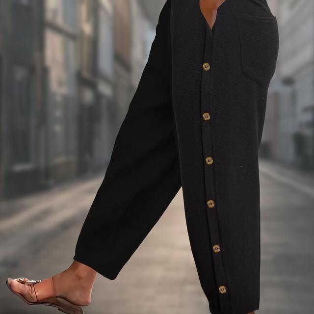 TEMU Damenhose in Übergröße, erweiterter neuer Stil: Elegante, locker sitzende, bequeme, weiche, glatte, einfarbige Damenhose in Übergröße mit Knopfleiste vorne