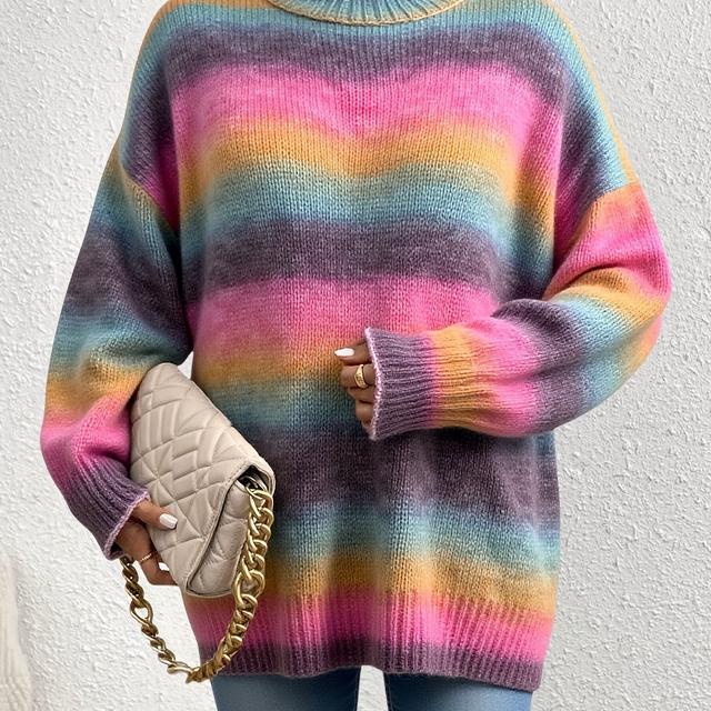 TEMU Talla Grande - Suéter de Mujer Talla Grande | Jersey Casual de Cuello con Ombre, Tejido Ligeramente Elástico, Adecuado para Todas