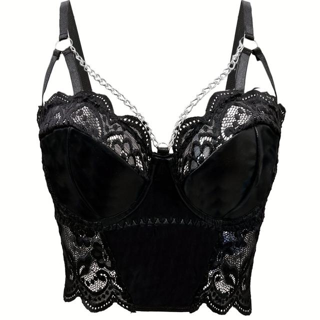 TEMU Contrast Lace V Neck Splicing Cami Top, Chic Chain Decor Sleeveless Top For Summer, Women's Clothing