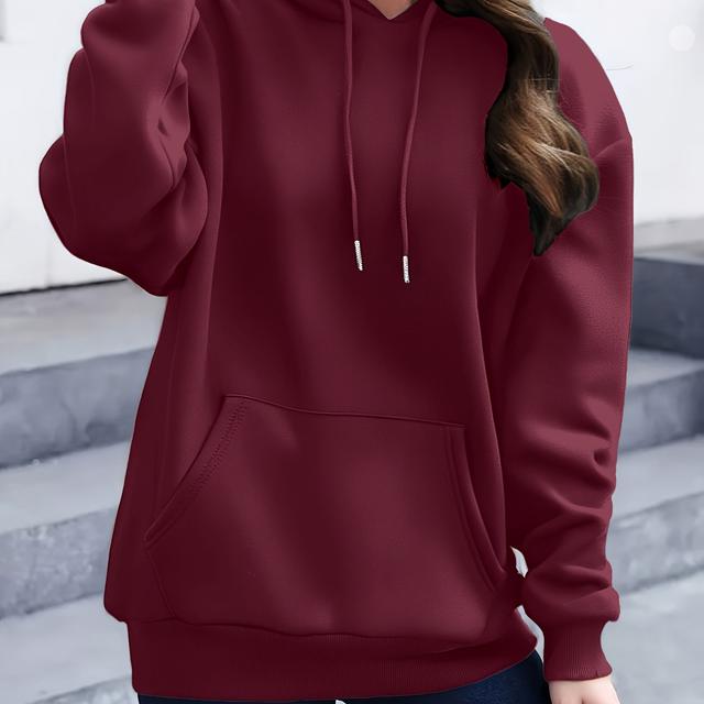 TEMU Vrouwen Fleece-gevoerde Hoodie - Maroon Oversized Trui met & Trekkoord Capuchon, Lange Mouwen Casual Winterwarmte, Wasmachinebestendig Sweater Hoodie