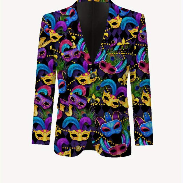 TEMU Blazer met opvallende Venetiaanse print voor heren - Slim fit, casual maar elegant, lange mouwen, knoopsluiting, reguliere pasvorm, alle seizoenen jas met revers en licht elastisch materiaal