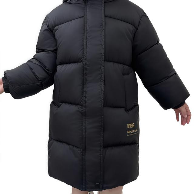 TEMU Boys' And Girls' Winter Mid-length Thickened Snow Jacket, Fashionable New Style With Graphene Warm Lining, High Quality Fabric, Hooded Design 4-16, Outdoor