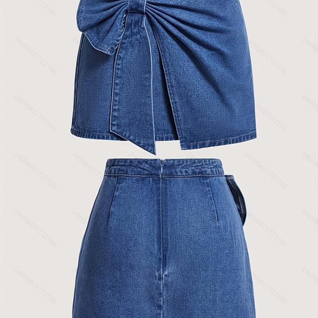 TEMU Casual Damen Jeansrock mit Schleifenbund, Nicht dehnbarer Damen Mini-Jeansrock