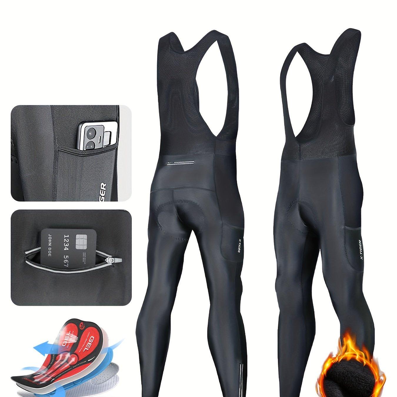 TEMU X-TIGER Thermische Winter-Fahrradhosen mit Rückentasche und 5D-Gel-Polsterung für Herren, Fleece-Sport-Warmhosen für MTB und Rennrad