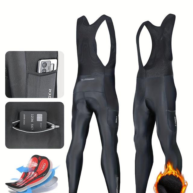 TEMU X-TIGER Thermische Winter-Fahrradhosen mit Rückentasche und 5D-Gel-Polsterung für Herren, Fleece-Sport-Warmhosen für MTB und Rennrad