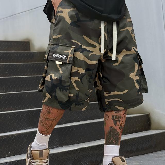 TEMU Pantalones cortos cargo para hombre con estampado de camuflaje, pantalones cortos multibolsillos para senderismo al , estilo casual, para senderismo y ciclismo