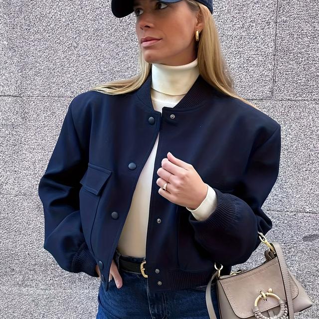TEMU Spring And Autumn New Casual Baseball Collar Large Pocket, Women's Fashion Solid Color Loose Casual Jacket