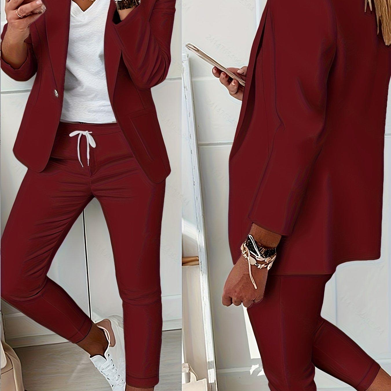 TEMU Traje de chaqueta y pantalón casual de color liso para mujer, novedad de otoño 2025