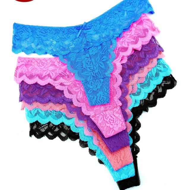 TEMU Conjunto de 6 bragas tanga de encaje transparente para mujer con detalles de