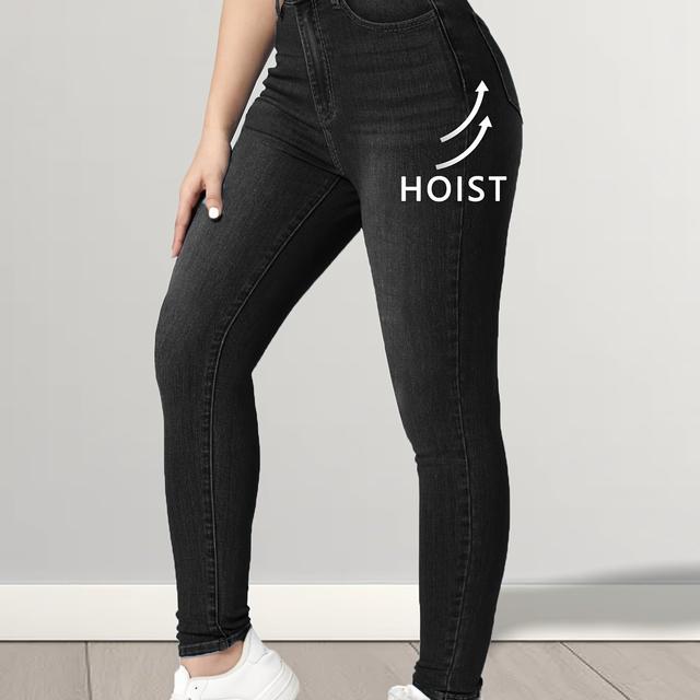 TEMU Jeans de Cintura para Mulheres - de Pelo de Gato em Denim, -Elastizado, Fechamento com Botão, Calças Elegantes e Casuais Ajustadas para Todas as , Jeans Confortáveis | Calças Elegantes e Casuais