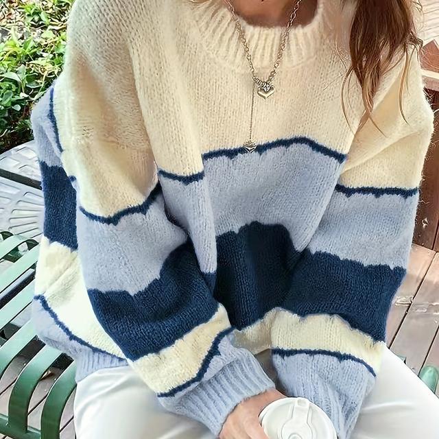 TEMU New Autumn And Winter Three-color Striped Sweater