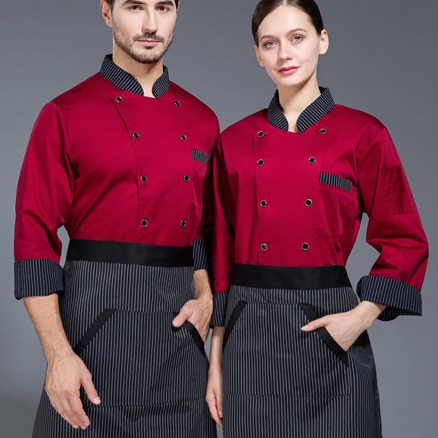 TEMU Professional Long Sleeve For Men And Women, 100% Polyester Striped Collared Neck Tops With Pockets, Non-stretch Woven Fabric, Skinny Fit For Restaurants, Bakeries, And School Cafeterias