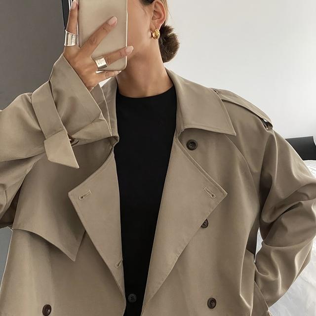 TEMU Damens Frühling/Herbst Einfarbige Lässiger Lockere Langarm Trenchcoat in Unifarben