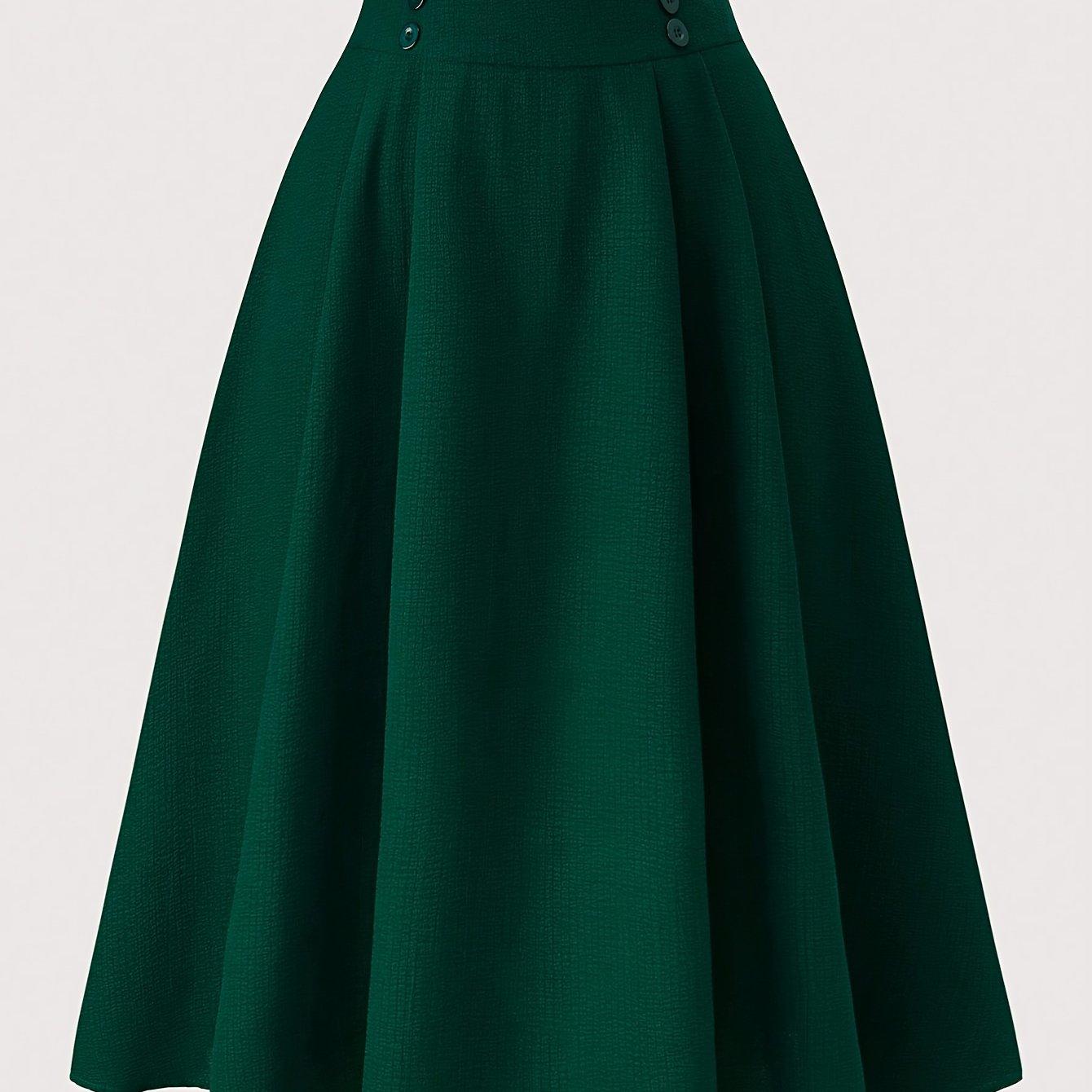 TEMU Plus Size, Women's Plus Size Solid Color Elegant Decorative Button High Waist A-line Skirt Fashion Versatile