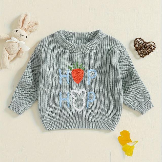 TEMU Toddler Girls Fall Sweaters | Fashion Strawberry Letter Pattern Long Sleeve Crew Neck Baby Girls Pullovers, Non-stretch Fabric, Regular Fit