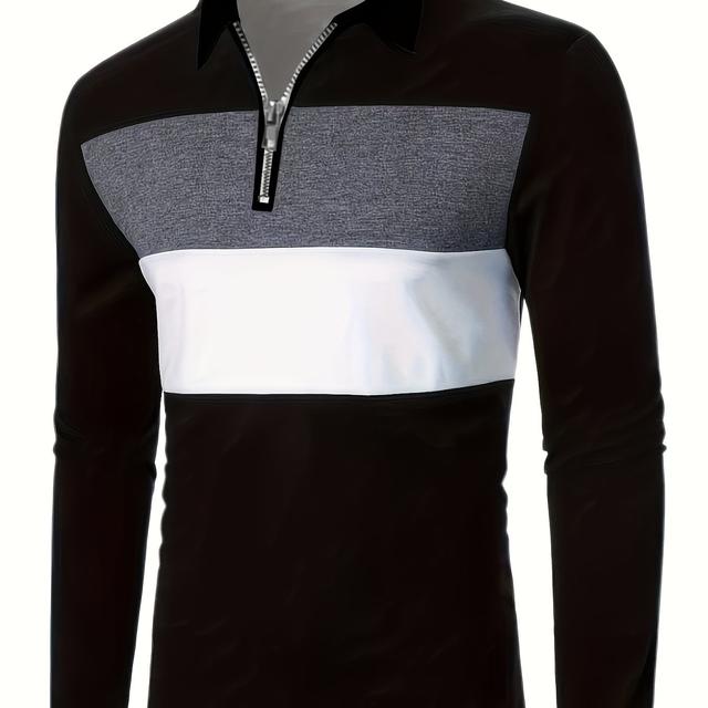 TEMU Chemise décontractée à manches longues et de couleurs pour hommes, chemise à fermeture éclair 1/4