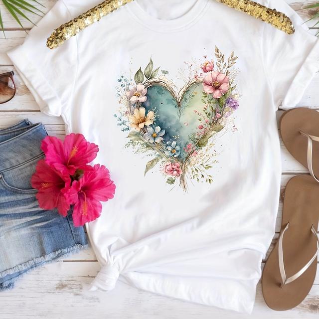 TEMU Fashionable Womens Graphic Print T-shirt - Casual Short Sleeve Crew Neck Top - Lightweight & Breathable For Wardrobe