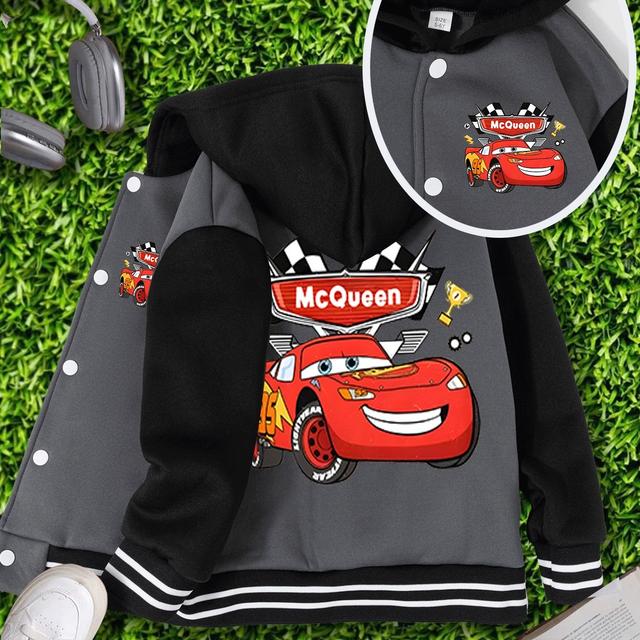 TEMU Disney "Cars Cool Baseball" Muster Jungen Outdoor Freizeit Sport Farbblock Jacke