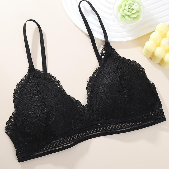 TEMU Elegantní květinová krajková francouzská podprsenka - s pohodlným bezdrátovým designem a střední podporou, ideální pro dospělé ženy pro každodenní nošení, , na rande a další příležitosti