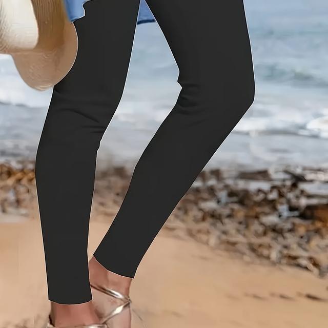 TEMU Solid Color Elastic Leggings, Long Pants, Suitable For Casual Wear, Women's Plus Size Clothing
