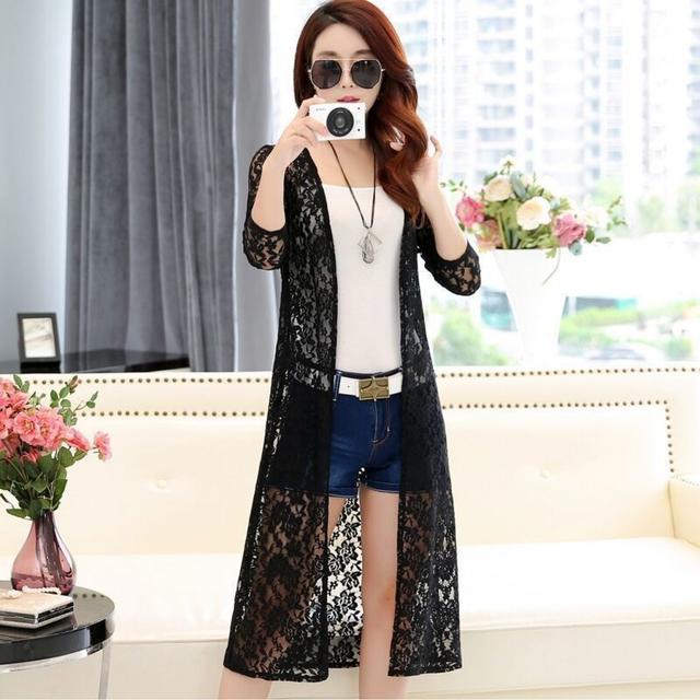 TEMU 【大きいサイズ】 - [57%再購入率] 夏のアウター 薄手レース レディース 大きいサイズ 長袖ジャケット エアコンシャツ ミディ丈 万能 カーディガン トップス