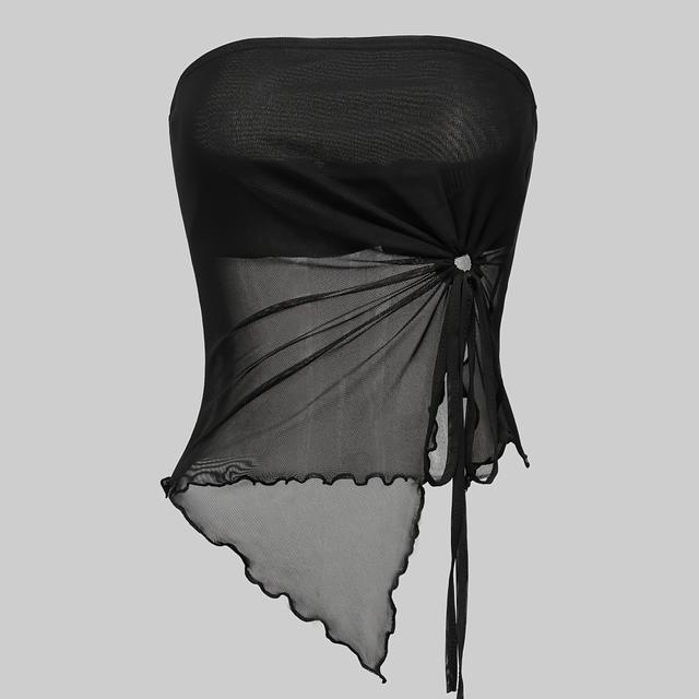 TEMU Y2K Асиметричний топ без бретелів з драпіруванням та бічними китицями – Високоеластичний бордовий однотонний жіночий топ для сезонів, Casual , М’який матеріал, Стильна блуза