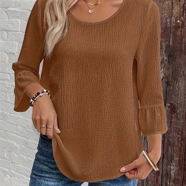 TEMU [self-developed] Elegant Long-sleeve Shirt For Women, Featuring A Round Neck And Button Front, With Cuffs. Made From Machine-washable, Non-stretch Fabric, Suitable For All