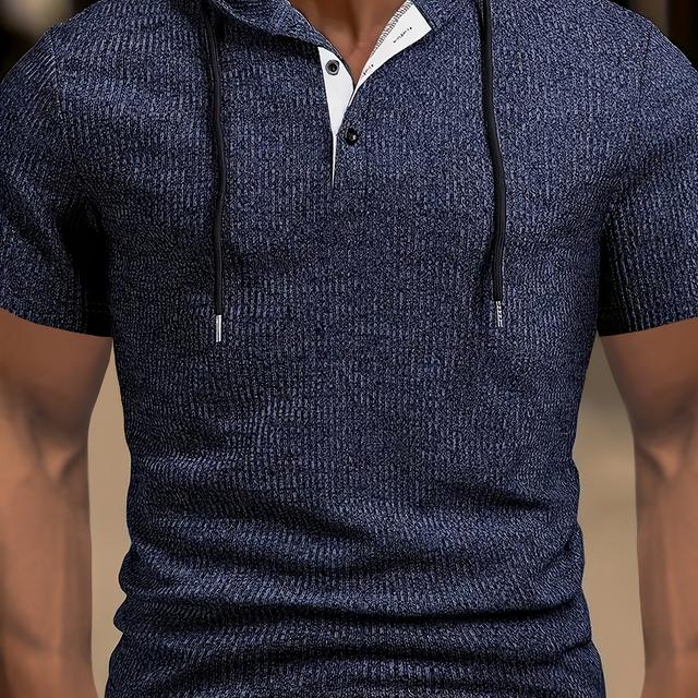 TEMU Men's Textured Color Striped Spliced Door Handle Contrast Outdoor Sports Casual Hooded Henley Shirt