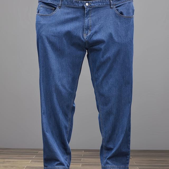 TEMU Nouveaux pantalons en jean et extensibles de taille plus grande pour hommes, printemps et été, pantalons légers à coupe droite pour grandes tailles, grande taille