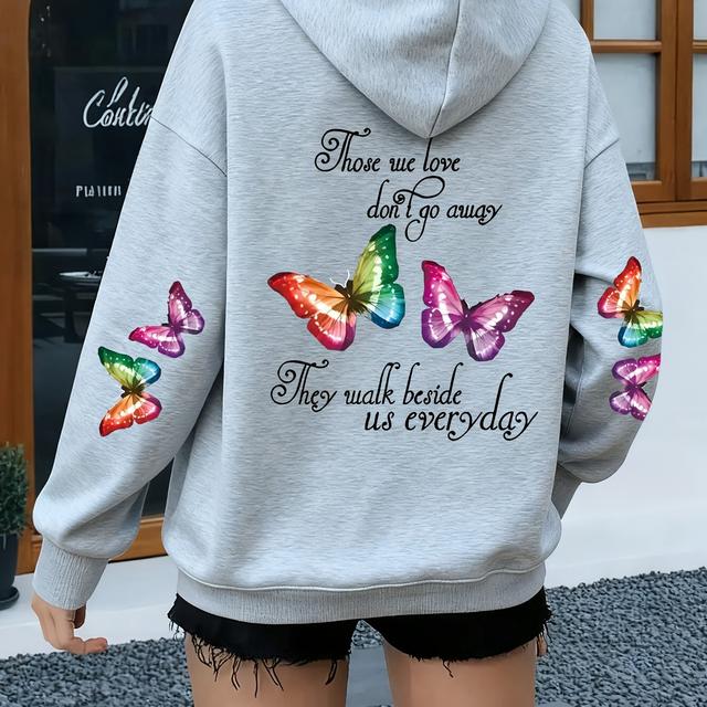 TEMU Plus Size, Women's Plus Size Autumn/winter Casual Sweatshirt With And Letter Print, Long Sleeve Pocket Hooded Zip-up Jacket, Women', Warm And Comfortable, Hoodie, A Holiday Gift