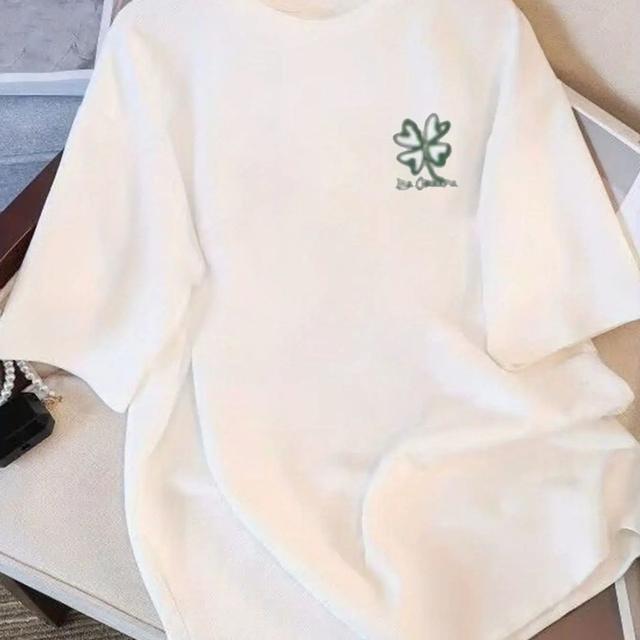 TEMU Women's Oversized Crew Neck T-shirt | Text Left Chest, Casual Loose Fit, Slight Stretch Fabric For Daily Wear