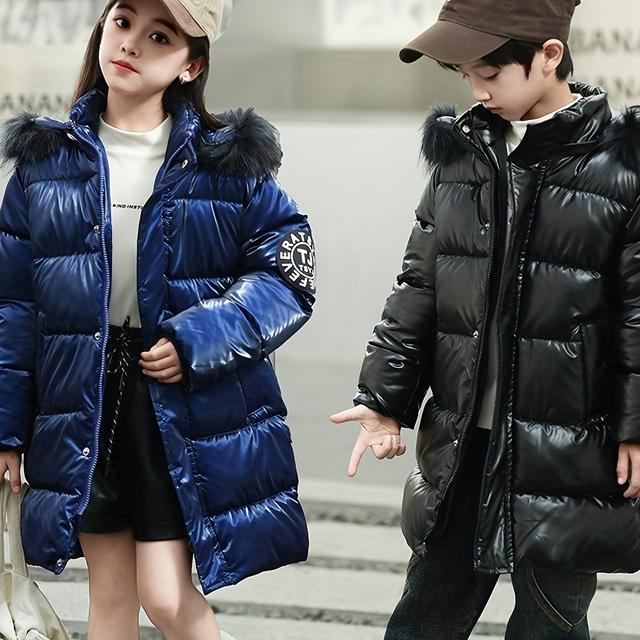 TEMU Kids Winter Coat, Minimalist Solid Color Hooded Snow Suit, Long Sleeve Zipper Front Thick Padded Jacket With Pockets, 100% Polyester Fiber Filled, Non-stretch Fabric, Regular Fit For Fall/winter