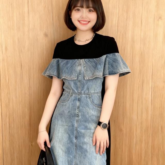 TEMU 2025春夏爆発的レディースデニムドレス レディスタイル ロングヴィンテージフリル付きジパンスカート 通勤スタイルに