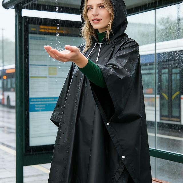 TEMU 黒 繰り返し使えるレインコート 1枚 ポータブル 高品質 長め 厚手ケープ 旅行・アウトドア（・釣りなど）に最適