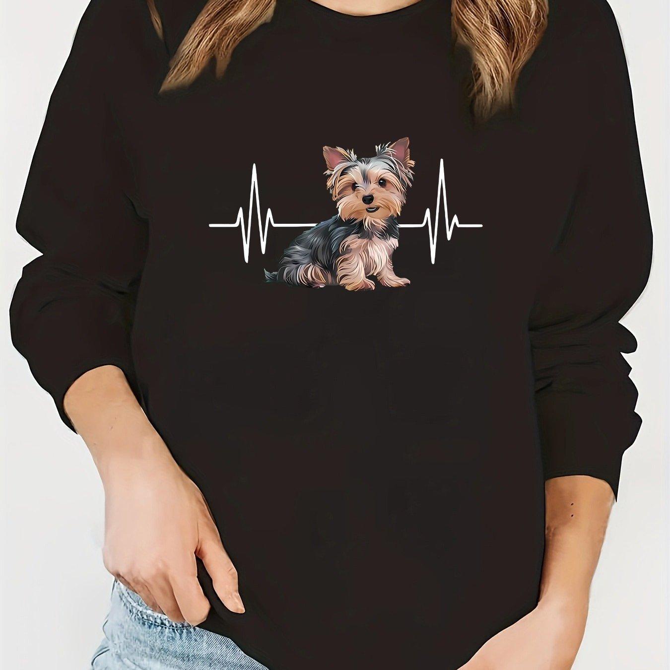 TEMU Sudadera Casual de Mujer con Estampado de Cachorro Lindo - Cuello Redondo y Forrada