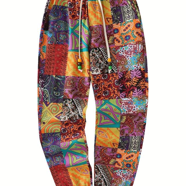 TEMU Men's Spring/ Linen Paisley Print Ethnic Style Lightweight Casual Pants