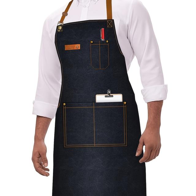 TEMU Herren Schürze, , ohne Stretch - Verstellbarer Nackenriemen, 3- Kochschürze mit Gürteltasche - Hochleistungs-Arbeitskleidung zum Kochen, Grillen